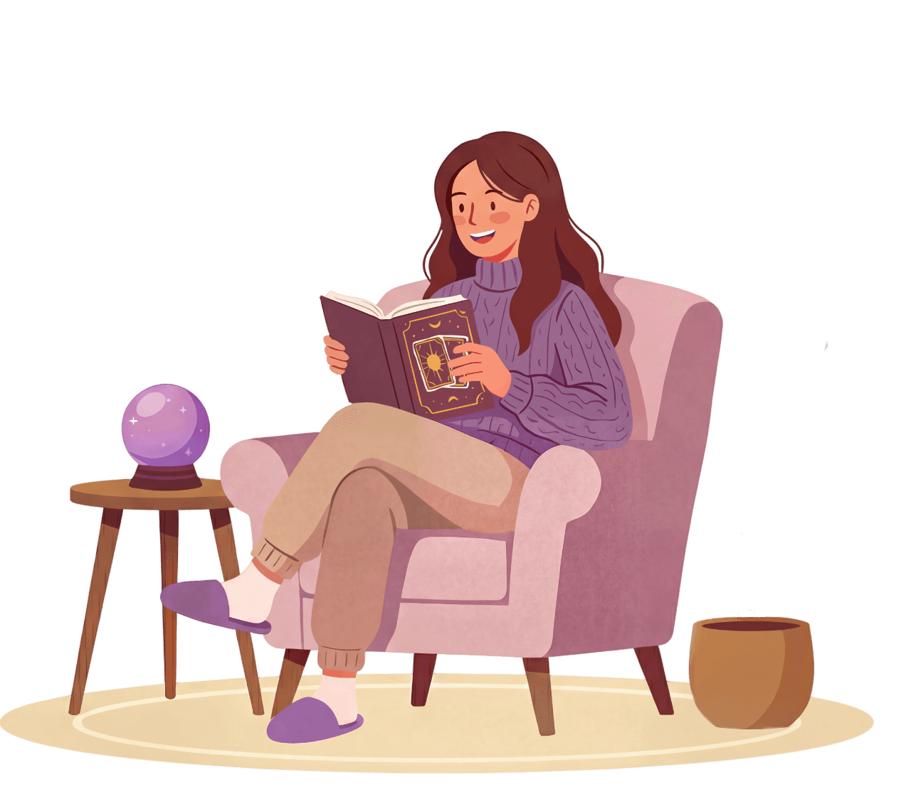 Woman reading cosmic book